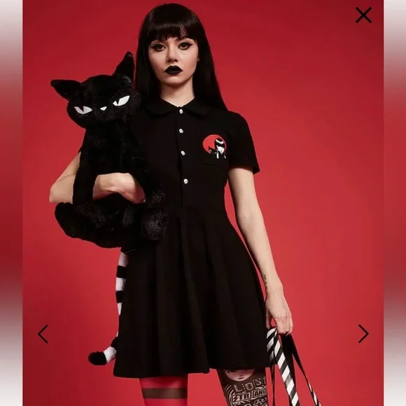 Dolls Kill x Emily the strange Killing time embroidered mini dress M - Picture 3 of 12